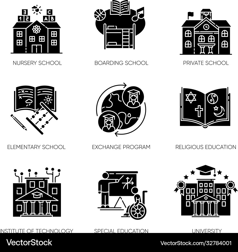 Academic education black glyph icons set on white Academic education black glyph icons set on white vector image