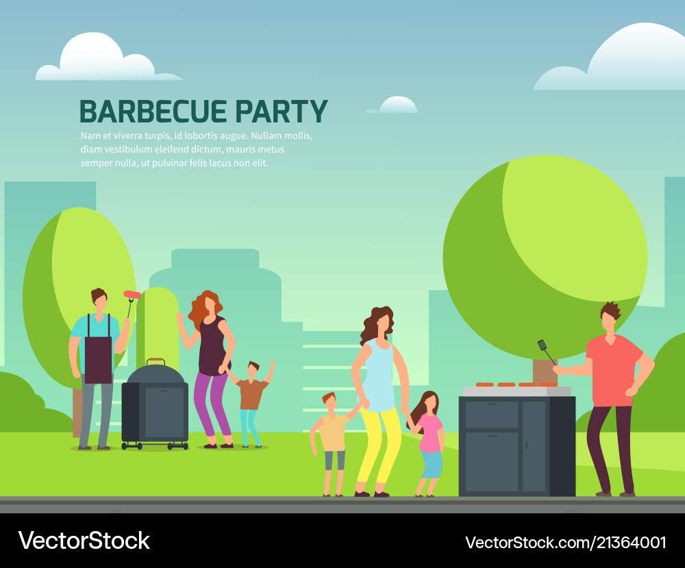 Barbecue party design cartoon character families Barbecue party design cartoon character families vector image