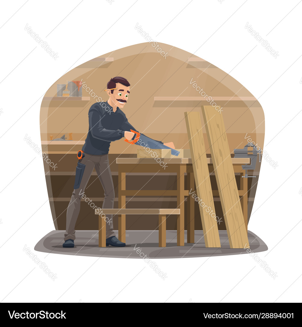 Carpenter man at work carpentry woodwork tools Vector Image