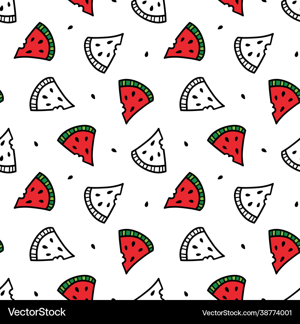 Doodle watermelon slices with bite marks pattern Doodle watermelon slices with bite marks pattern Vector Image