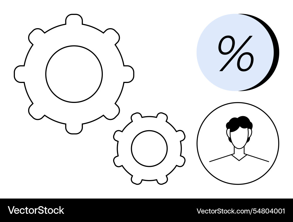 Gears with percentage symbol and user profile icon Vector Image