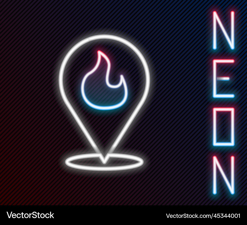 Glowing neon line map pointer with fire flame icon Glowing neon line map pointer with fire flame icon vector image