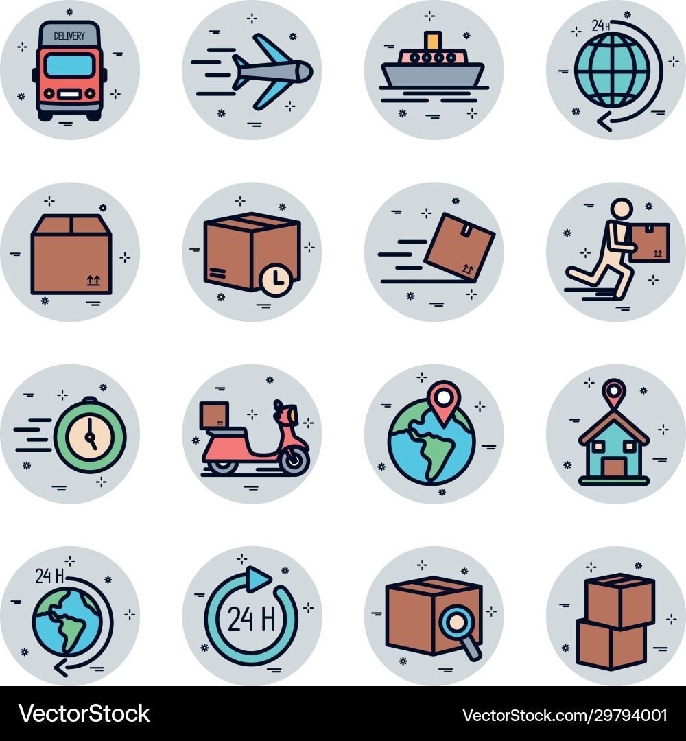 Isolated delivery fill block style icon set Isolated delivery fill block style icon set vector image
