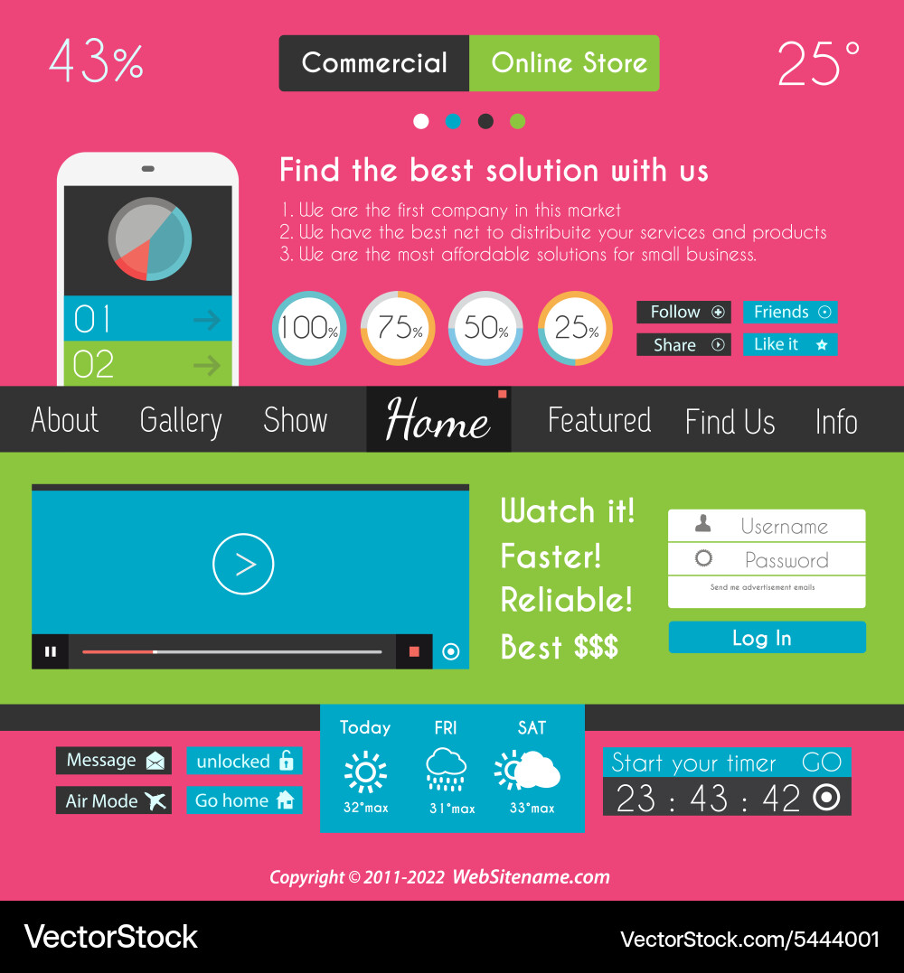 Modern flat style ui interface designs vector image