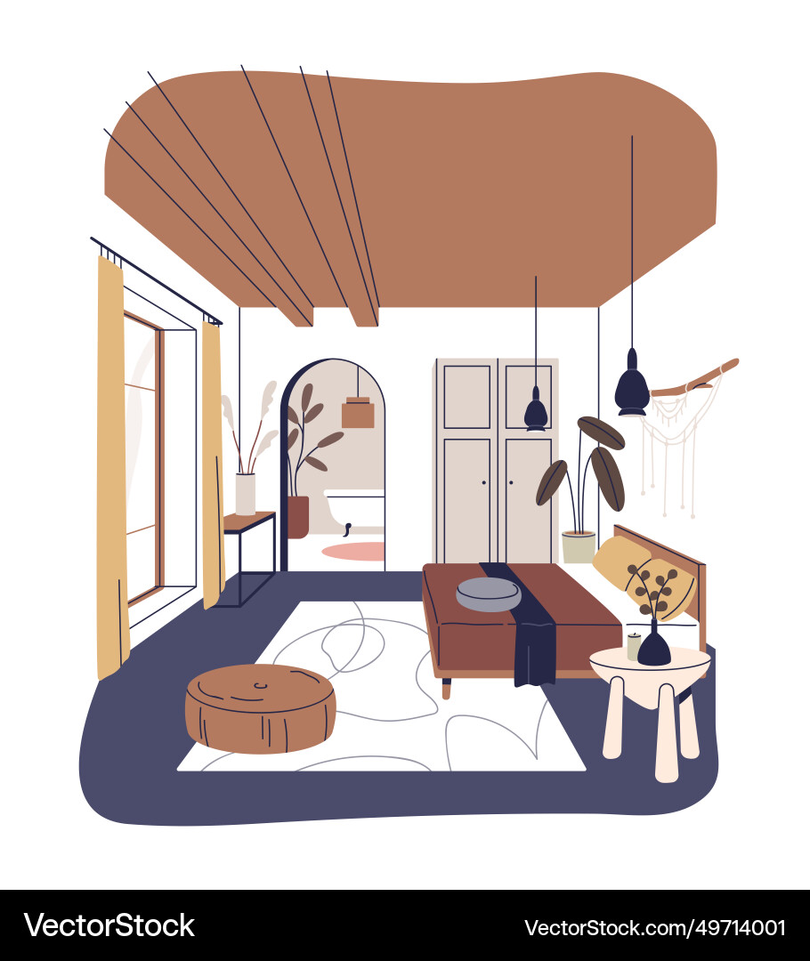 Modernes Schlafzimmer Innenarchitektur Hauszimmer mit Bett Modernes Schlafzimmer Innenarchitektur Hauszimmer mit Bett vektorbild