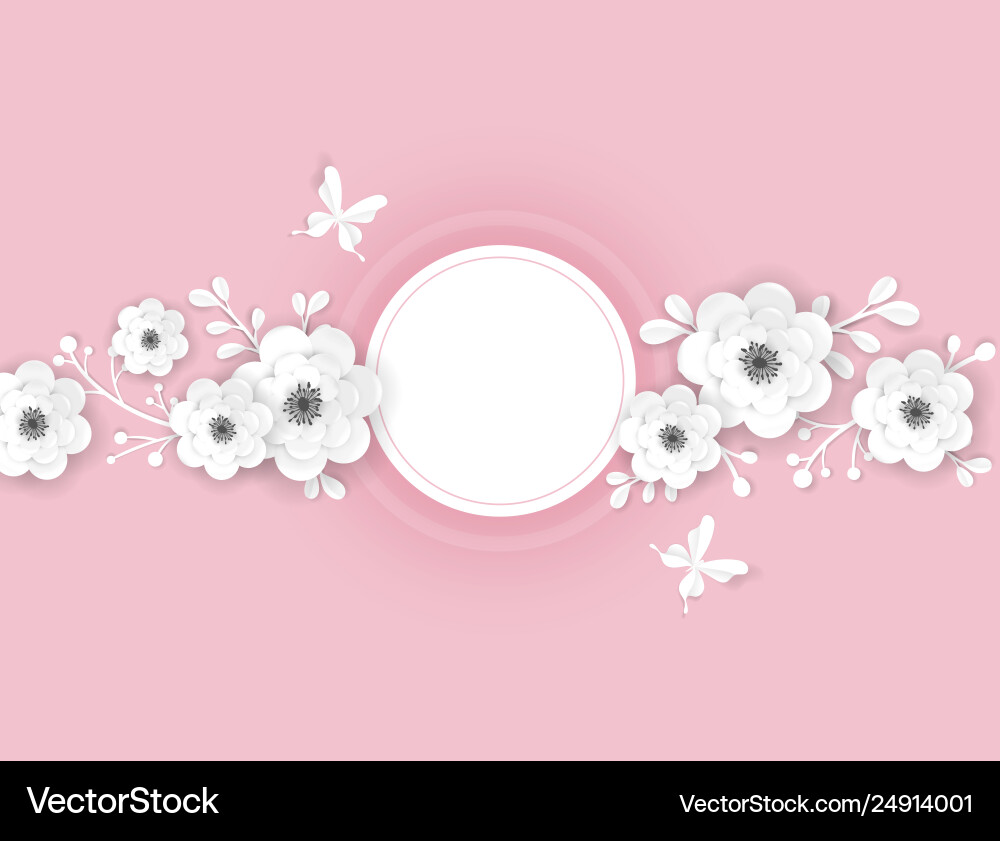 Paper cut flowers frame greeting card template Paper cut flowers frame greeting card template vector image