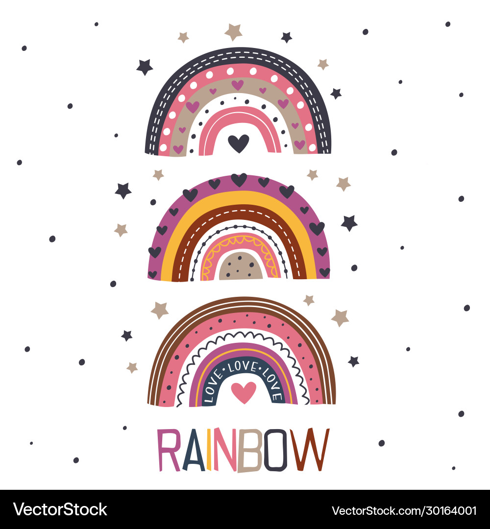 Poster with three beautiful rainbows Poster with three beautiful rainbows vector image