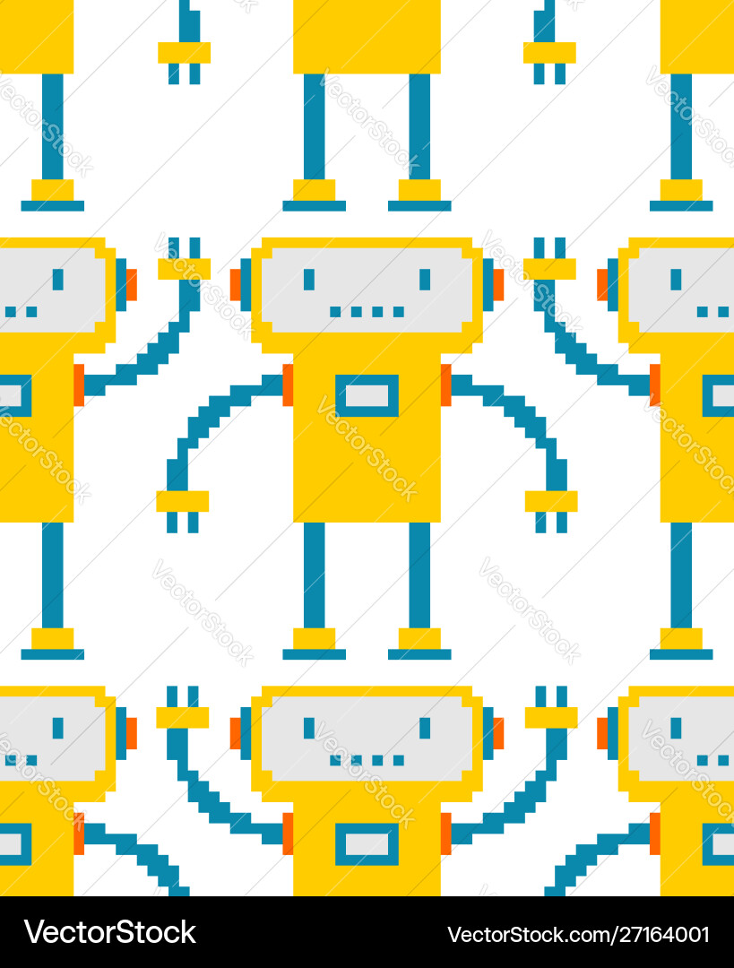 Robot pixel art pattern seamless 8 bit cyborg Robot pixel art pattern seamless 8 bit cyborg Vector Image