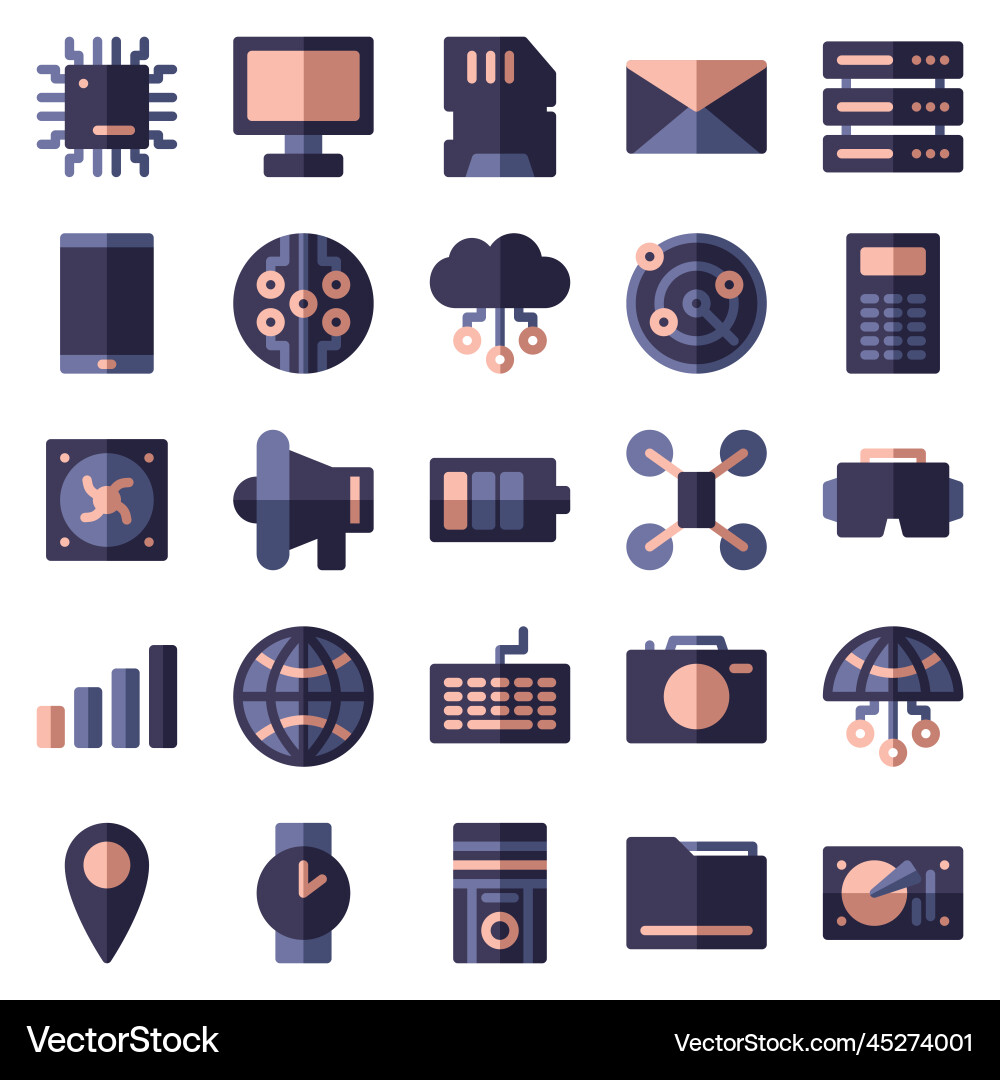 Set of 25 device and technology web icons in flat Set of 25 device and technology web icons in flat vector image