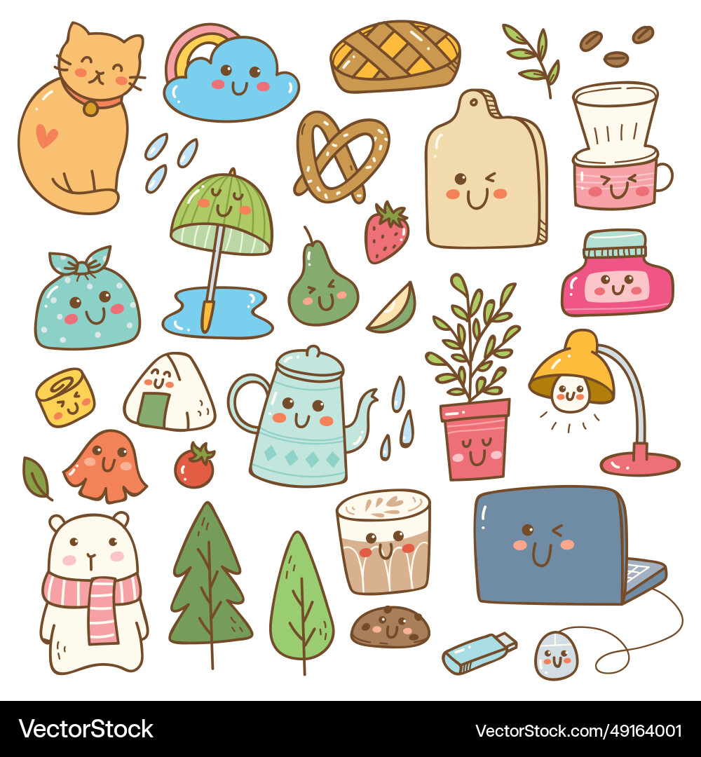 Set of kawaii cartoon doodle design elements Vector Image