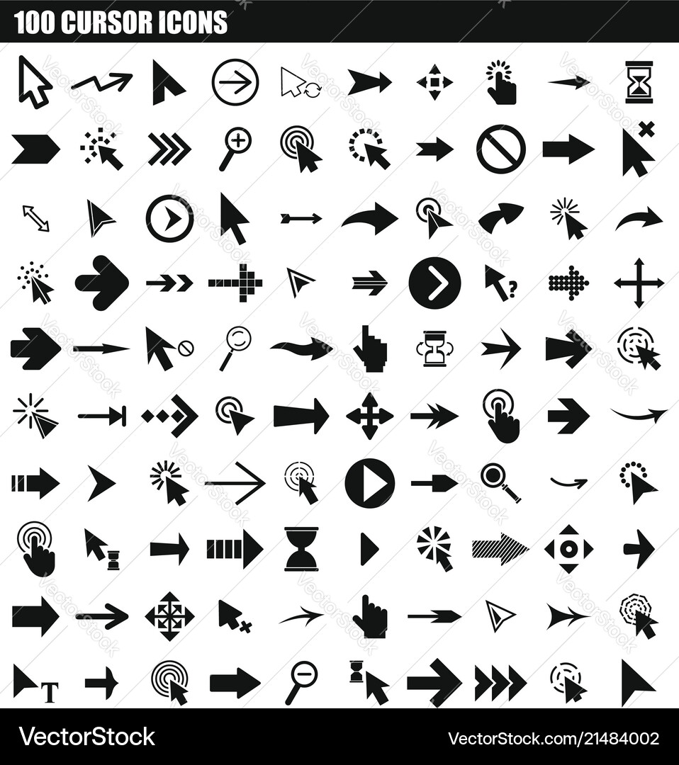 100 Cursor Icons - Simple Style vector image