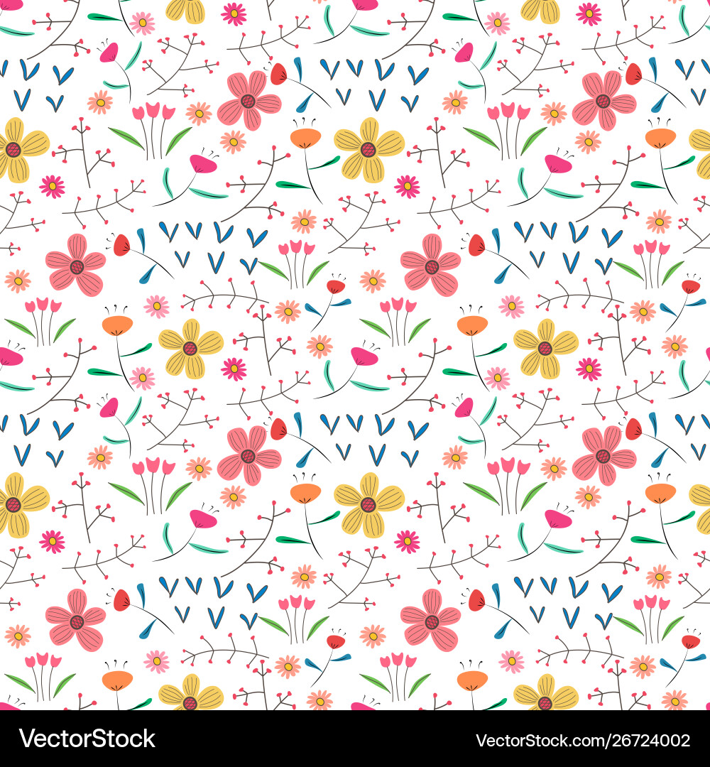 Floral Seamless Pattern - Blossoms & Leaves vector image