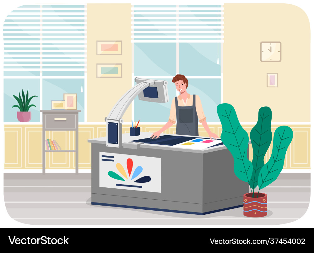 Man working in typography at print to printer Man working in typography at print to printer vector image