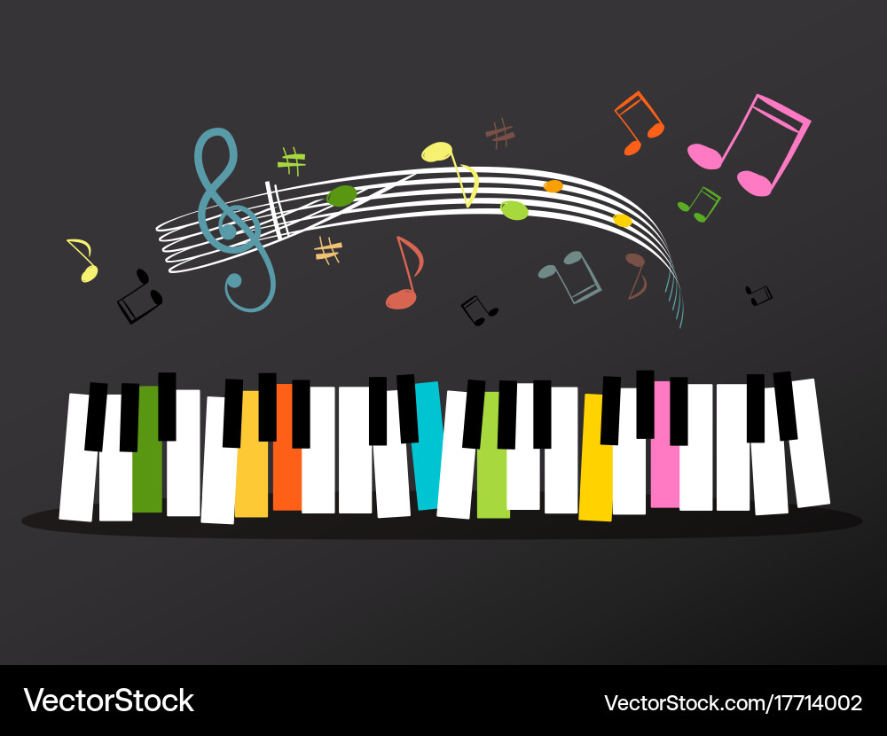 Music keyboard with colorful keys and notes vector image
