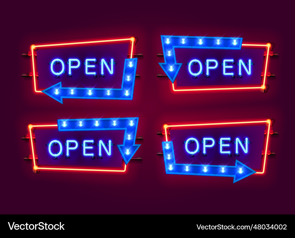 Neon open frame arrow set collection template Vector Image