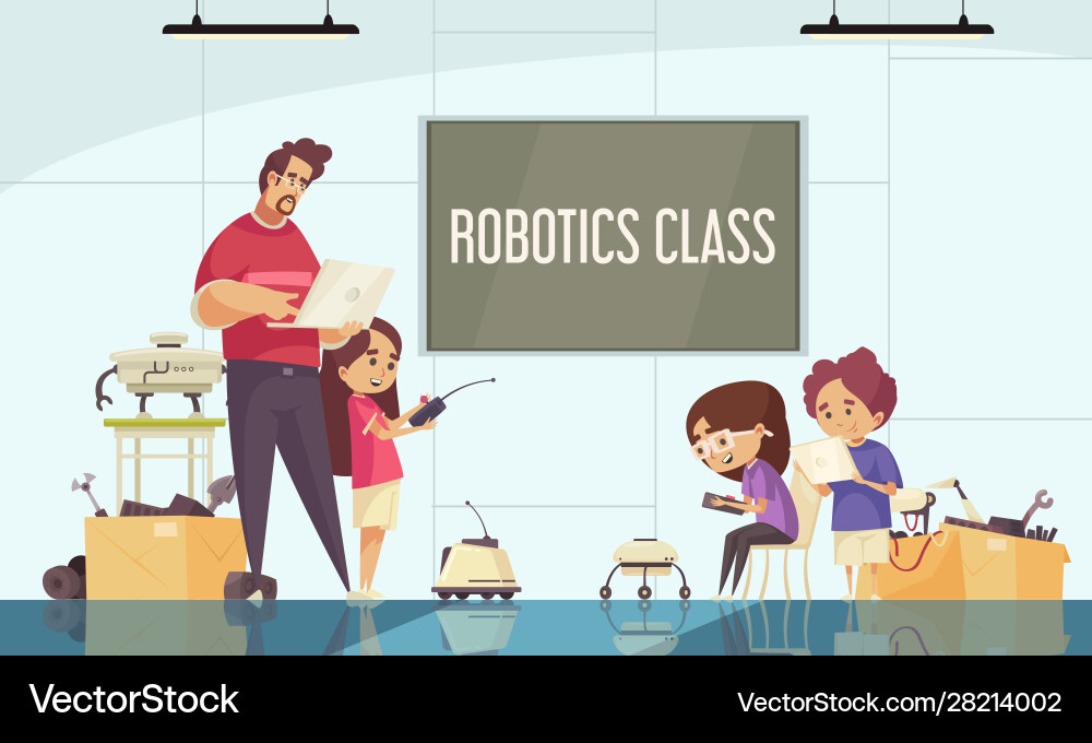 Robotics class cartoon composition vector image