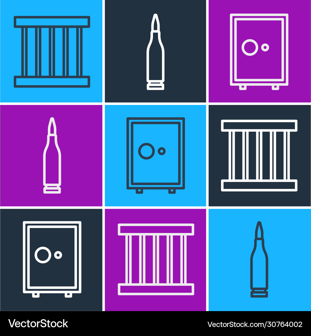 Set line prison window safe and bullet icon Set line prison window safe and bullet icon vector image