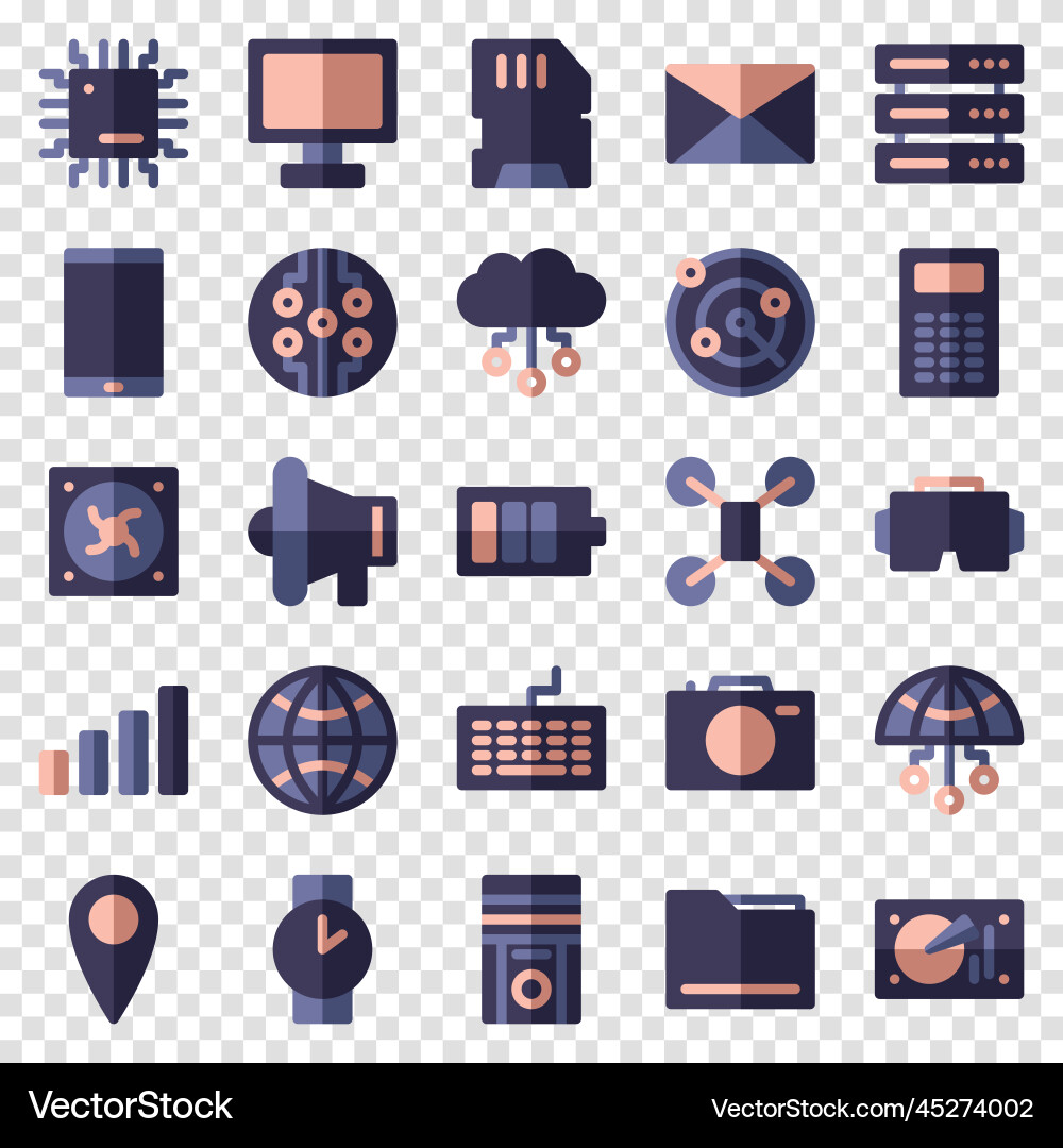 Set of 25 device and technology web icons in flat Set of 25 device and technology web icons in flat vector image