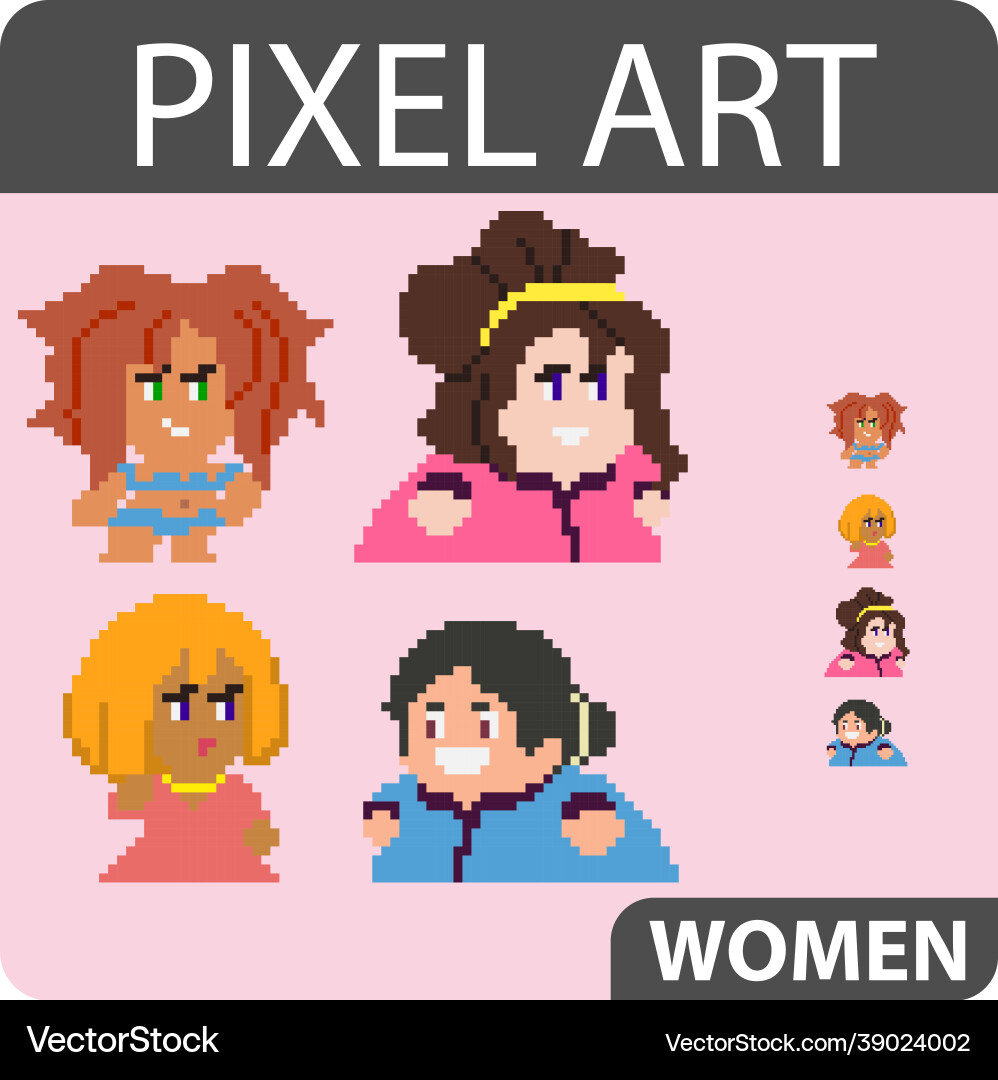 Set pixel characters in art style Set pixel characters in art style Vector Image