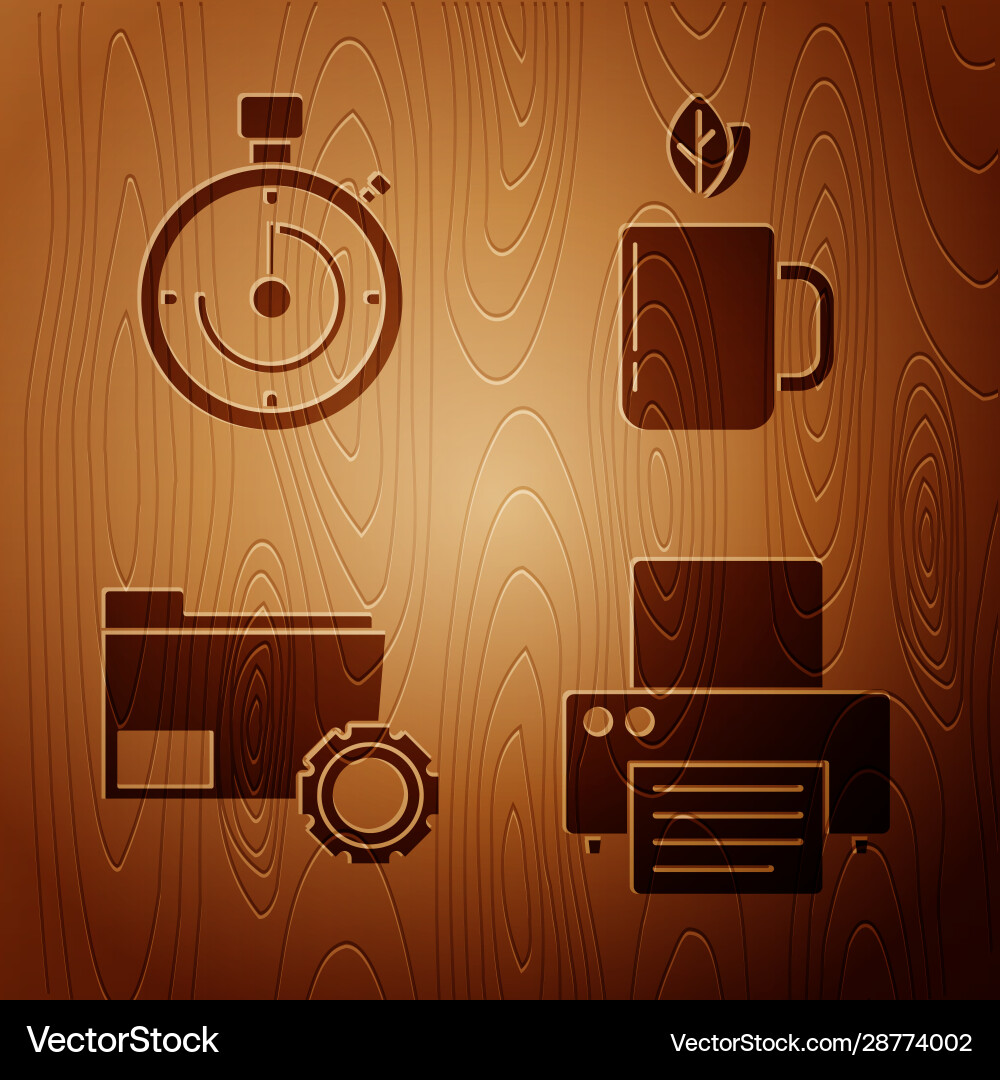 Set printer briefcase folder settings with gears Set printer briefcase folder settings with gears vector image