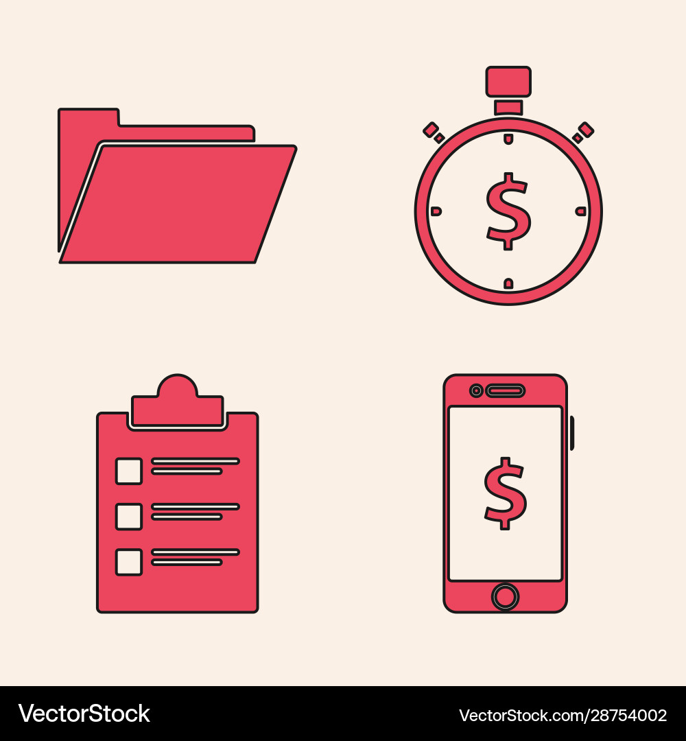 Set smartphone with dollar symbol document folder Set smartphone with dollar symbol document folder vector image