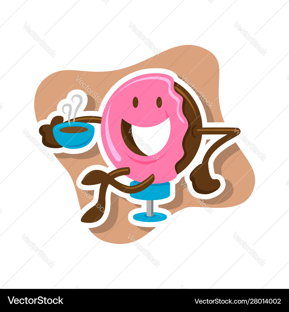 Smiling Doughnut Character with Coffee Vector Image