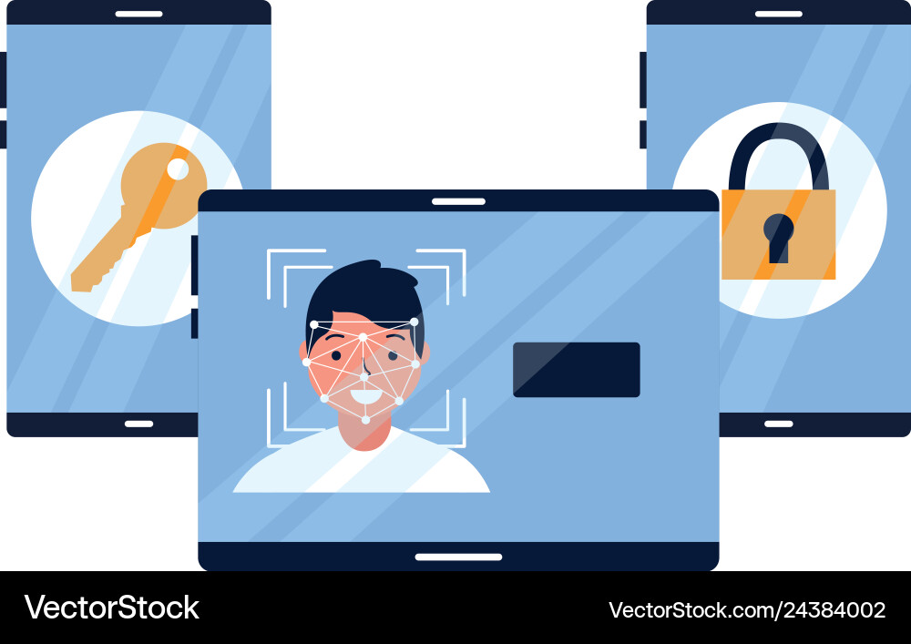 Technology biometric face scan security key vector image