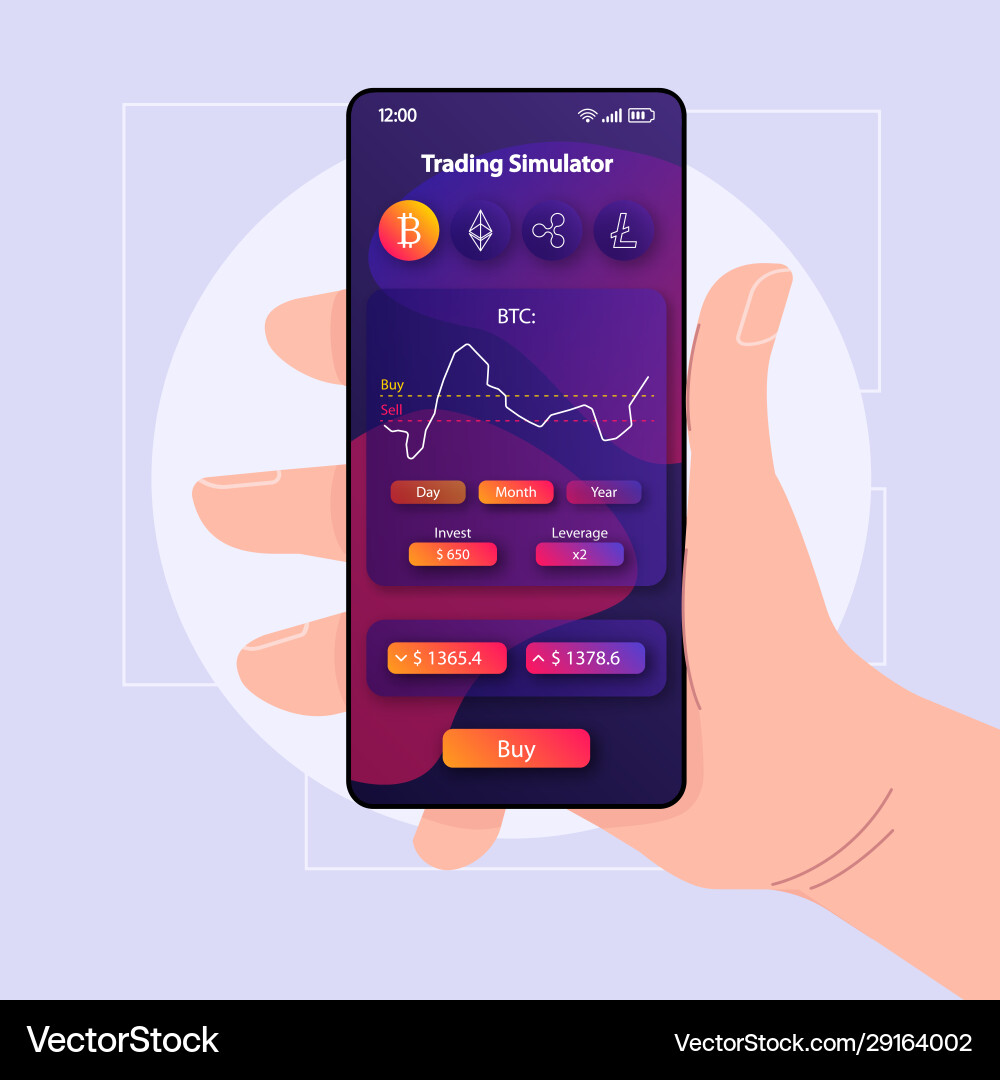Trading simulation smartphone interface template Trading simulation smartphone interface template vector image