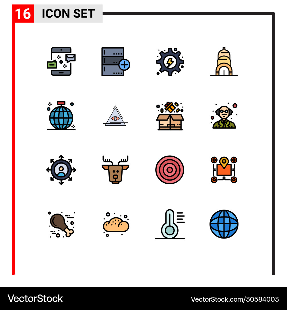 16 universal flat color filled lines set for web vector image