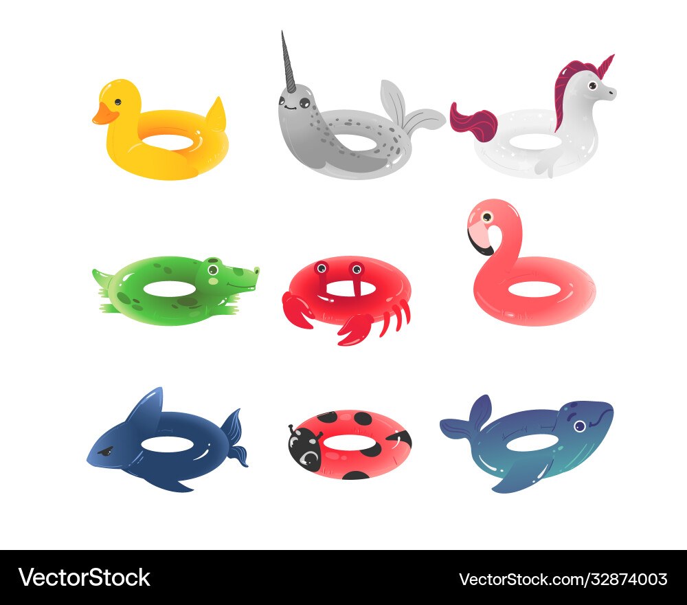 Animal shaped inflatable ring set - colorful life Vector Image