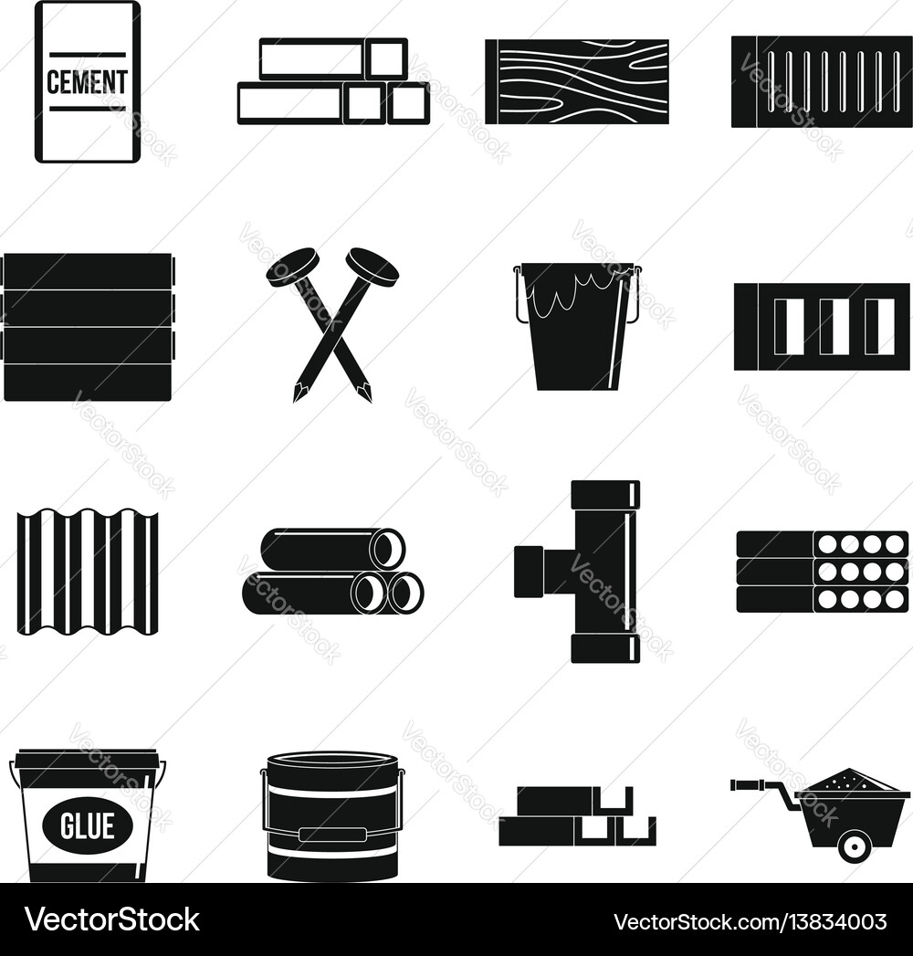 Building materials icons set simple style vector image