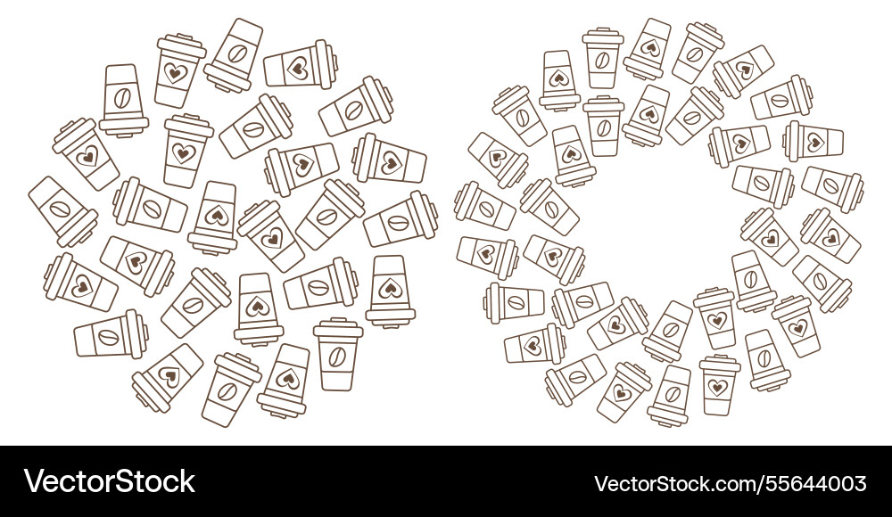 Coffee cups with lid circular background and round Coffee cups with lid circular background and round Vector Image