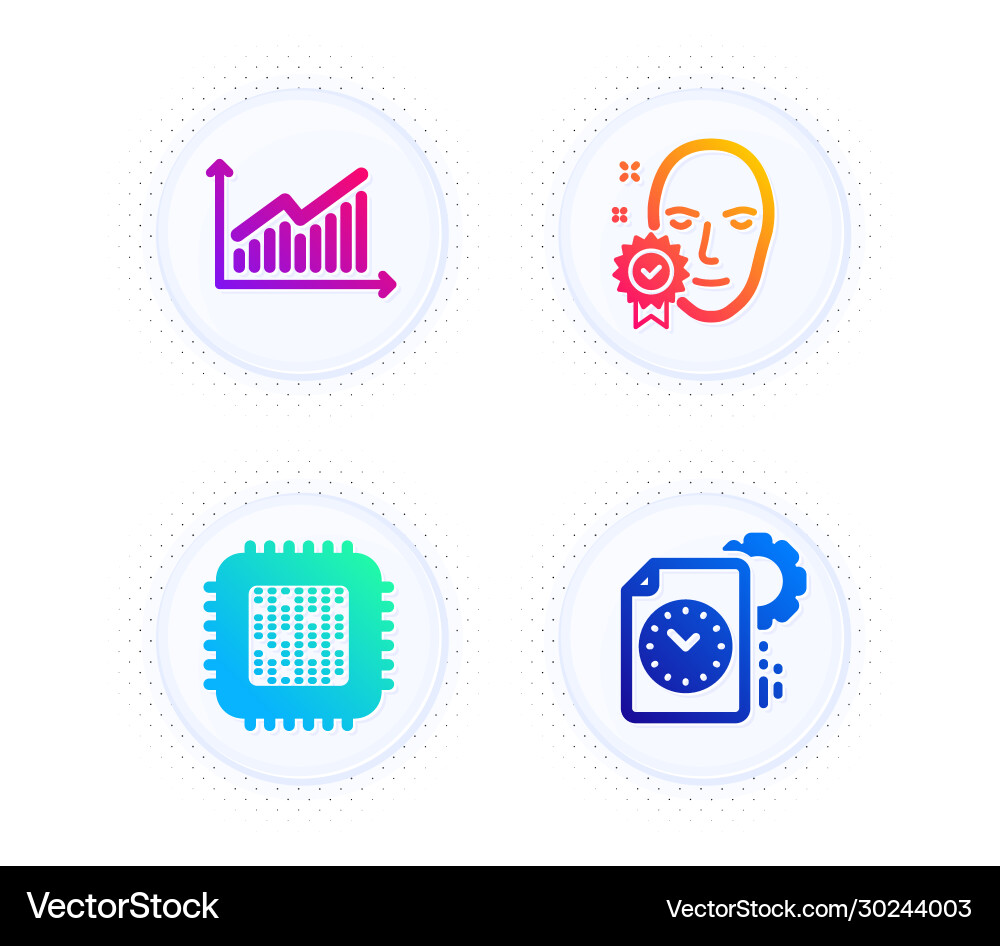 Graph cpu processor and face verified icons set Graph cpu processor and face verified icons set vector image