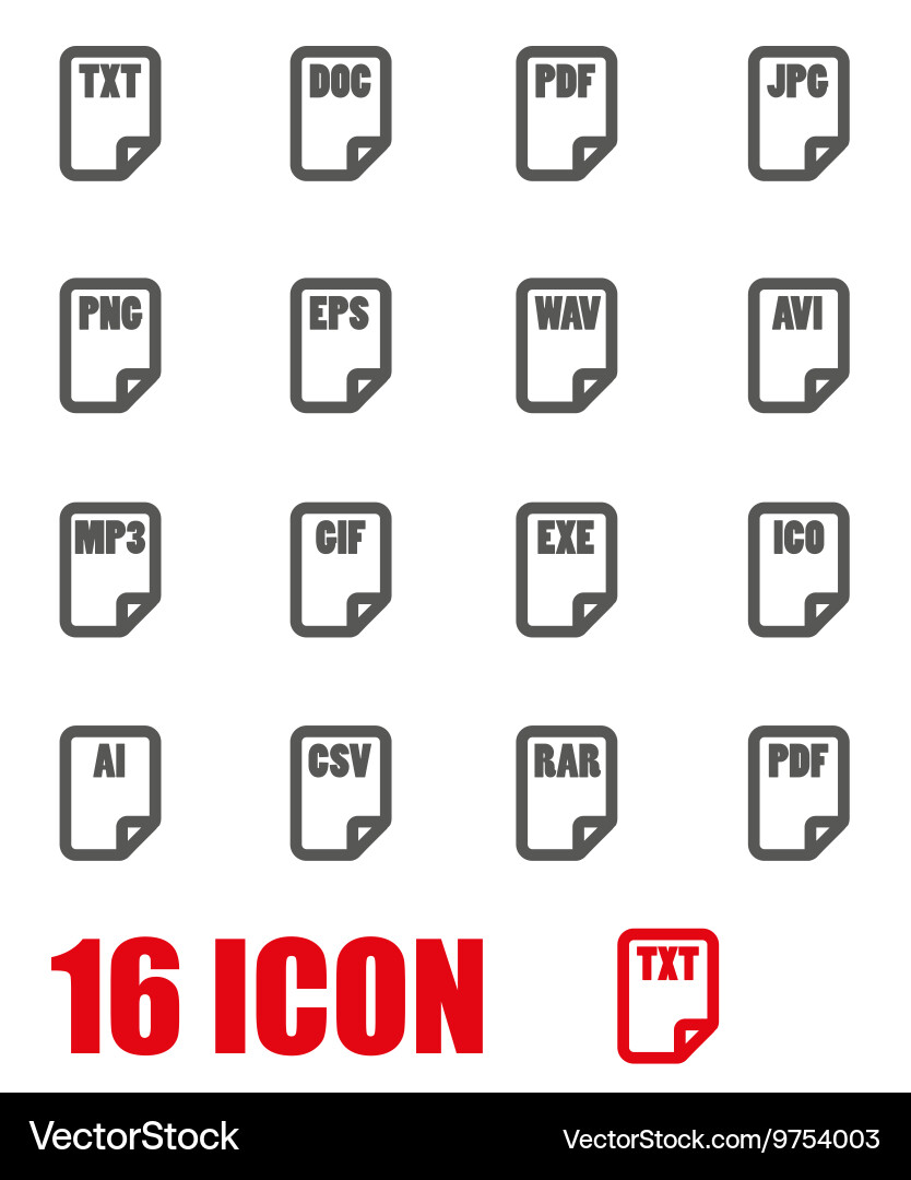 Grey file type icon set vector image