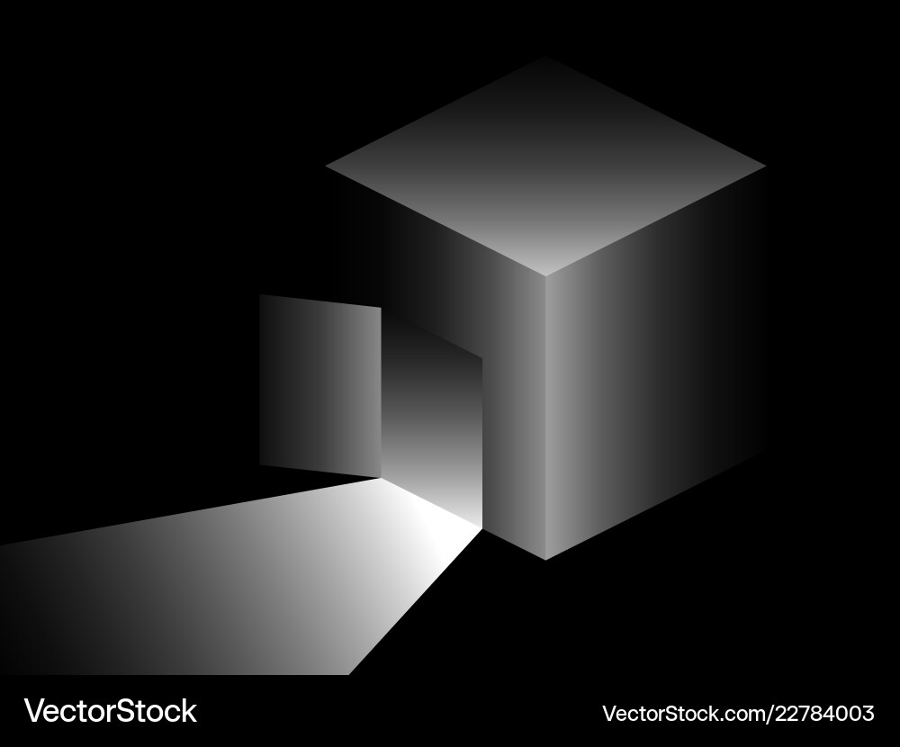 Isometric cube with door light from an open Isometric cube with door light from an open vector image