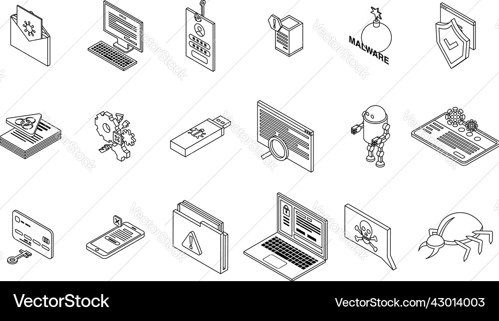 Malware icons set outline Vector Image