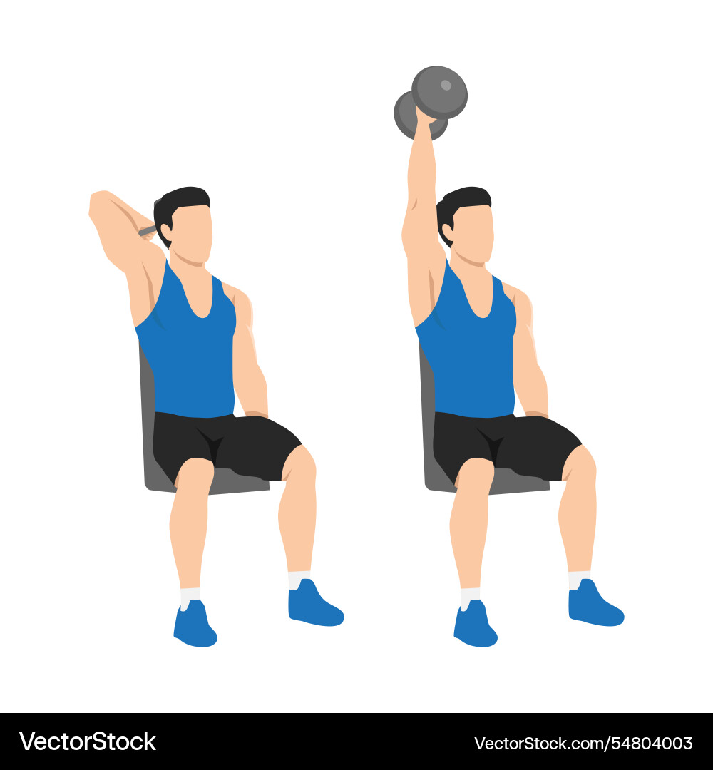 Man doing seated single arm overhead dumbbell Man doing seated single arm overhead dumbbell vector image