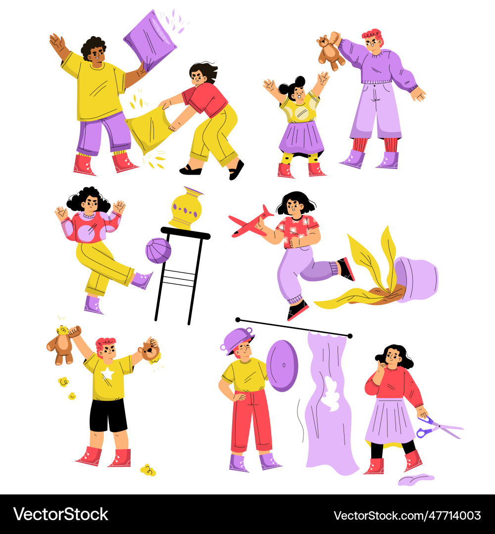 Naughty children hooligans misbehaving making mess Naughty children hooligans misbehaving making mess vector image