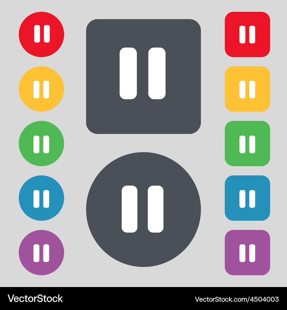 Pause icon sign a set of 12 colored buttons flat Vector Image