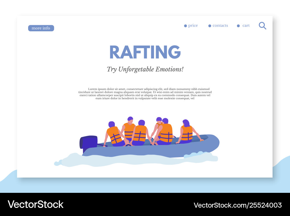 Rafting color landing page template with copyspace vector image