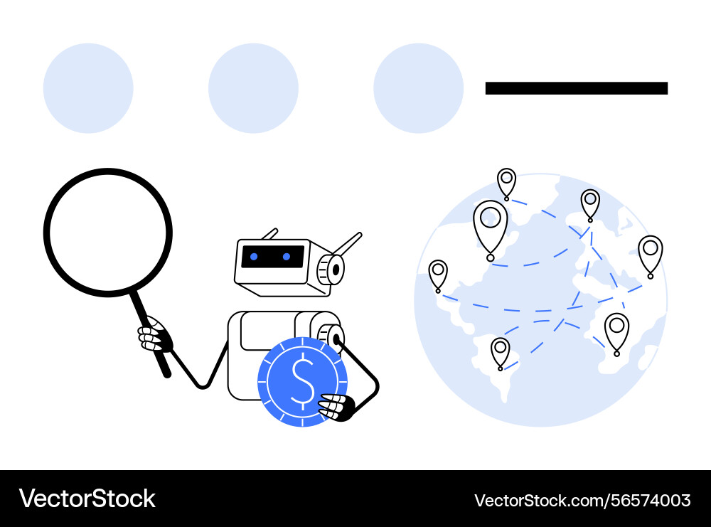 Robot analyzing global financial network Robot analyzing global financial network vector image