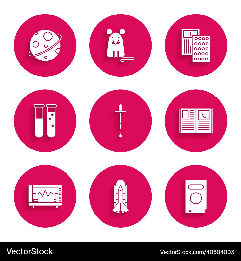 Set pipette space shuttle and rockets book open Set pipette space shuttle and rockets book open Vector Image