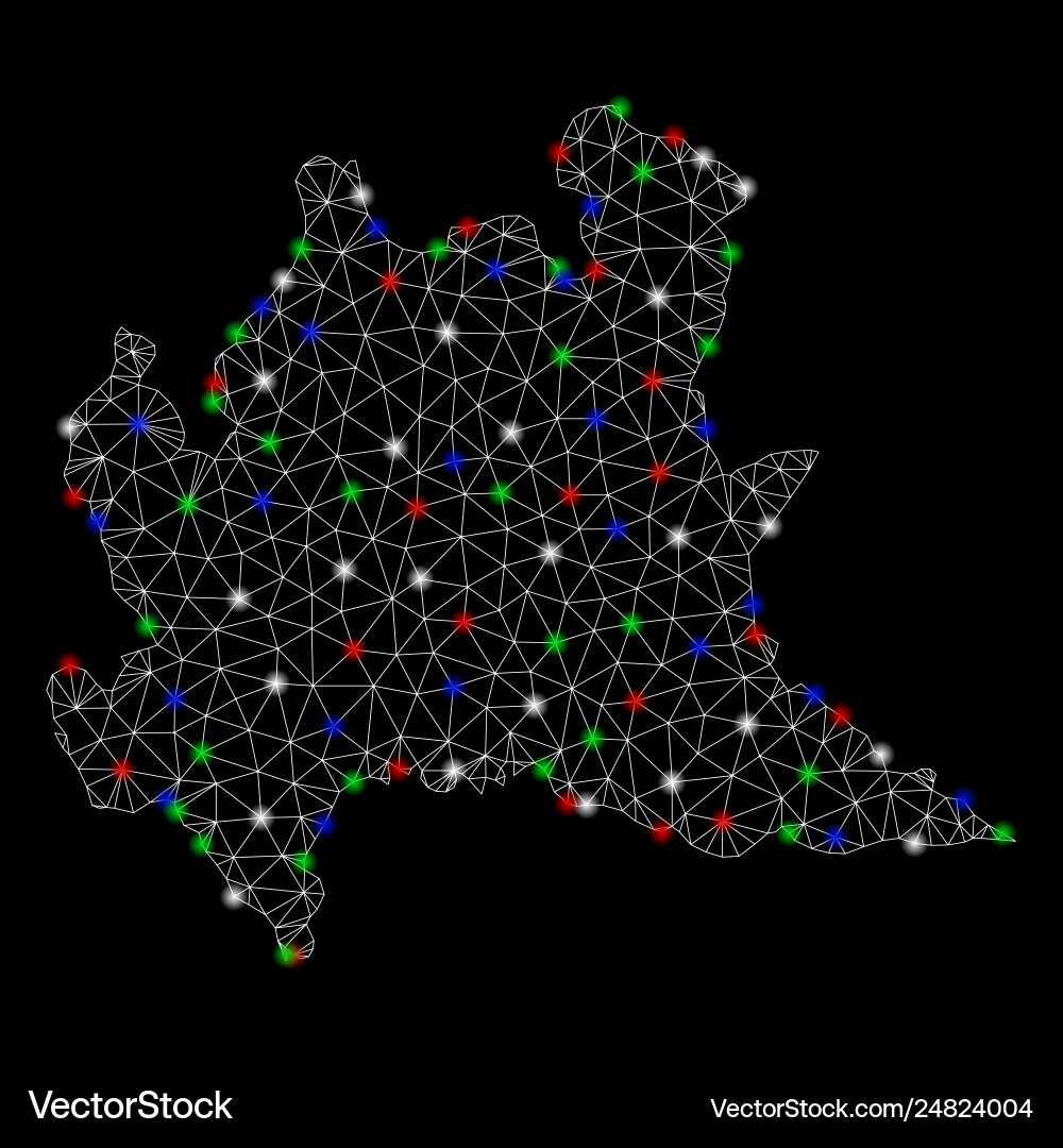 Bright mesh network lombardy region map with flash Bright mesh network lombardy region map with flash vector image