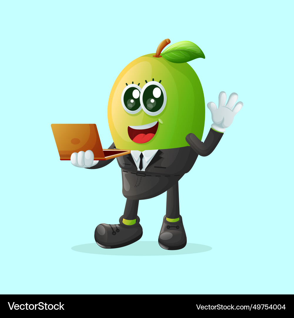 Cute manggo character typing on a computer Vector Image