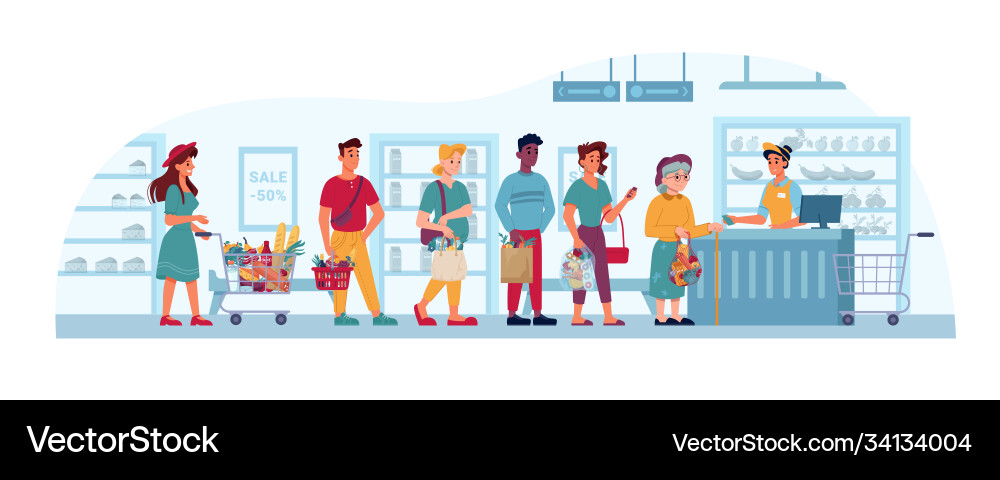 Grocery Store Checkout Queue vector image
