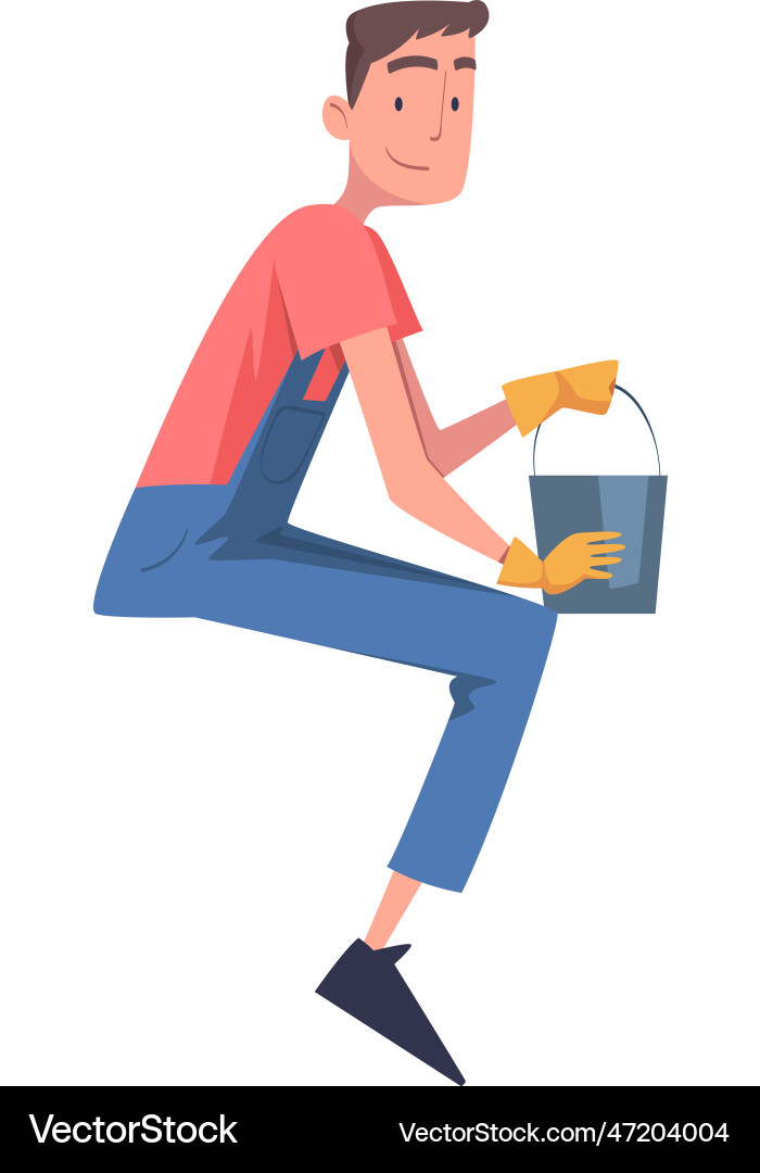 Man construction worker character with bucket Man construction worker character with bucket Vector Image