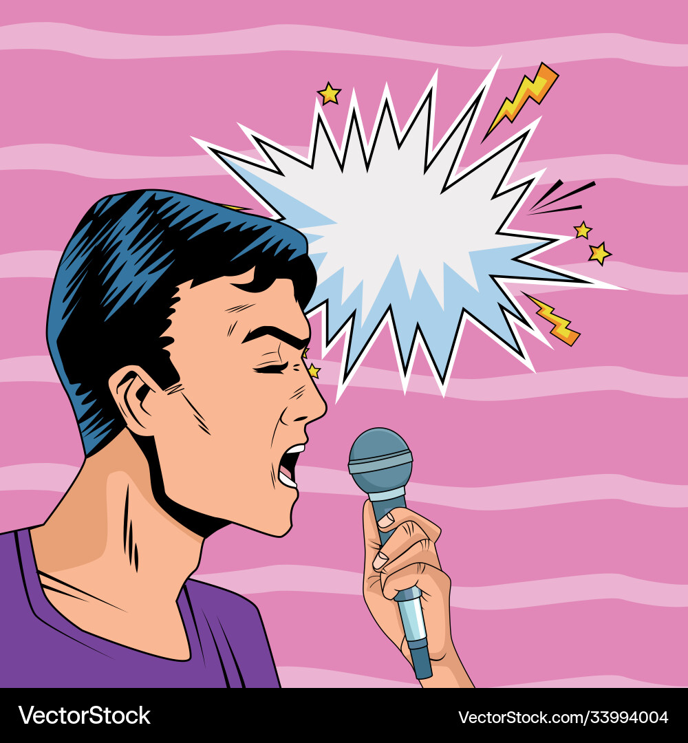 Man profile with microphone pop art style Vector Image