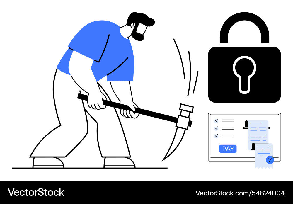 Man trying to break a digital payment system Man trying to break a digital payment system vector image