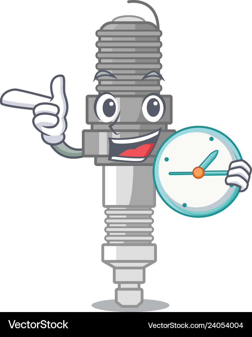 Mit Uhr Zündkerze in einer Karikaturbox Vektorbild
