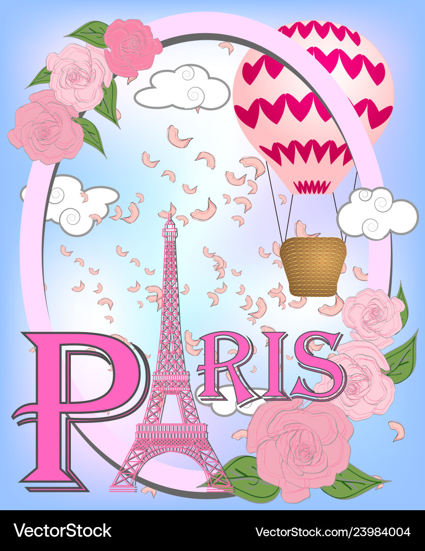 Romantic background with eiffel tower and pink Vector Image